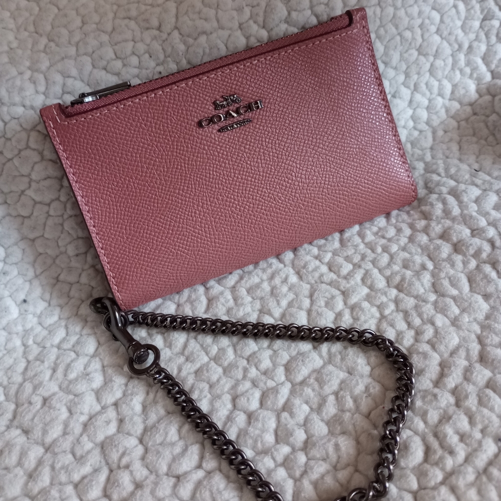 Rare Coach Zip Chain Card Case Bifold Wallet Colorblock Leather Gunmetal